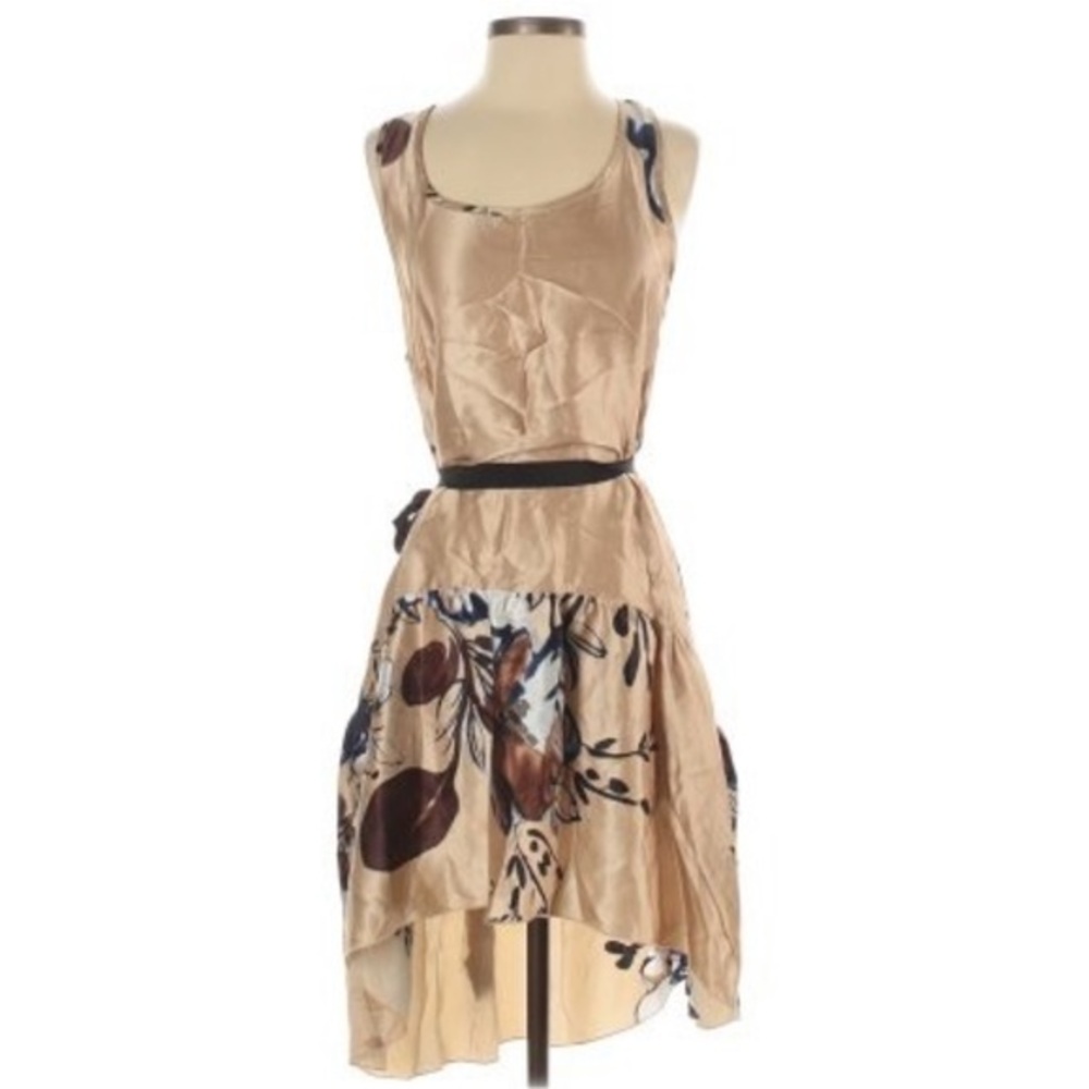 ⏰Von Vonni S tan BOHO silk floral sleeveless dress